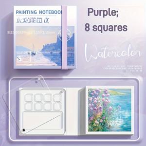 TEMU 휴대용 미니 수채화 스케치북 내장형 페인트 트레이 포함 - 여행 및 야외 예술 프로젝트용 중간 무게 종이 50매 (페인트 미포함) - 작가용 컴팩트 아트 용품, 고품질 커버, 내구성 있는 노트북