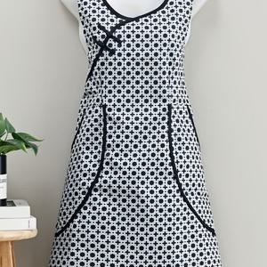 TEMU 여성용 우아한 꽃무늬 프린트 와이드 숄더 아포른, 뒤로 묶는 끈과 2개의 포켓 - 세련된 빨간색과 흰색 디자인, 요리, 청소, 주방, 레스토랑, 바베큐, 꽃집, 그림 그리기, 정원 관리, 커피숍, 모든 계절에 사용할 수 있는 작업복, 내구성과 청소가 쉬움