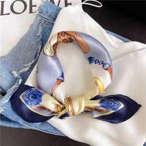 TEMU 1개 여성용 100% 뽕나무 실크 스카프 - 우아한 빈티지 체인 블루 스퀘어 숄, 통기성 야외 웨딩, 파티, 비즈니스 미팅용 - 논스트레치 럭셔리 실크 액세서리