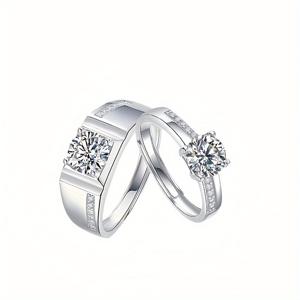 TEMU 925 순한 은빛 모이사이트 1카럿 + 1카럿 커플 링 심플한 디자인으로 할로윈과 크리스마스에 적합, 남성과 여성에게 적합, 일상 착용, 휴가, 통근, 데이트, 파티, 결혼식, 약혼과 결혼 제안에 적합, 아내와 여자 친구 생일 선물, 기념일 선물과 선물 박스 포함