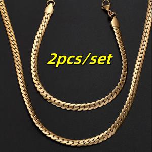 TEMU 2개/세트 스테인레스 스틸 간단한 체인 목걸이 및 팔찌 세트, 패션 쿠바 체인 우아한 말鞭 체인 디자인 스타일, 커플 목걸이 및 팔찌, DIY 보석, 결혼식, 커플, 남성 및 여성에게 적합