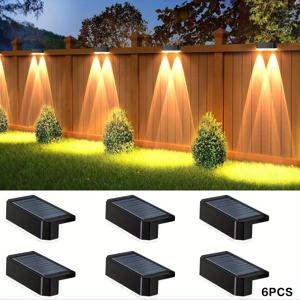 TEMU 6개 솔라 야외 스텝 램프 업그레이드 크로스 라이트, 리튬 배터리 워밍/화이트/RGB-펜스 라이트, 파티오 라이트, 데크 라이트, 펜스, 스텝, 야드, 뒷마당, 경로에 적합
