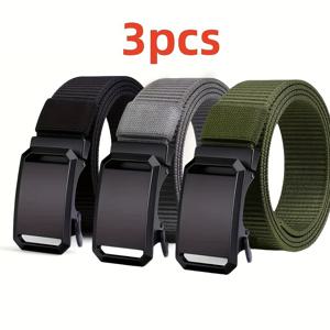 TEMU 3개 남성용 자동 버클 나일론 벨트 - 블랙, 그레이, 블루, 캐주얼 & 비즈니스 스타일, 내구성 있는 철 버클, 야외 스포츠, 일상 출퇴근, 공식 의상 액세서리 | 현대적인 벨트 디자인 | 내구성 있는 벨트, 다용도 벨트, 남성용 벨트, 남성용 벨트, 전술 벨트, 나일론 벨트, 남성용 하이킹 벨트 소형 버클