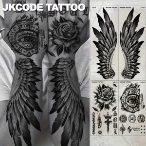 TEMU 방수 암 타투 남성용 - 스트리트 타투 4개 세트 - 대형 날개 타투 - 손과 등에 착용 가능한 왕관 시계 장미 타투 - 멋진 스타일의 타투 손가락 캐주얼 쿨 남성용 목과 손목에 착용 가능한 장기 방수 타투 3~5일