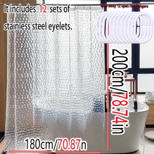 TEMU 3D 큐브 텍스처 샤워 커튼, 폴리에틸렌 소재와 격자 직조 디자인, 빛과 그림자가 얽혀있는, 투명한 3D 물 파도 패턴, 그로멧 탑, 안감 없음, 올 시즌, 유니버설 , 신기한 예술 주제, 쉽게 청소, 내구성과 내구성, 욕실 장식|샤워커튼