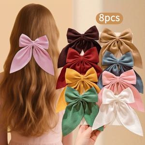 TEMU 8개 세트 여아용 멀티컬러 리본 머리핀 - 부드러운 패브릭, 파스텔 & 생생한 색상 (핑크, 화이트, 베이지, 브라운), 일상 및 특별한 날에 완벽, 헤어 액세서리, 고품질 공예품