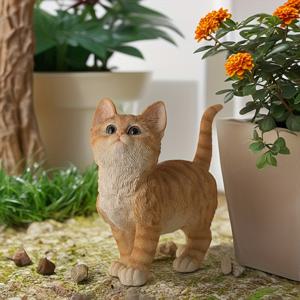 TEMU 1pc 현실적인 수지 고양이 조각 - 오렌지 탭비 고양이와 검은 코, 실내/실외 정원 파티오 포ーチ 장식, 전기 필요 없음, 크리스마스, 어머니의 날, 졸업, 고양이 장식, 실내 장식, 텍스처드 털 디테일, 세부 조각