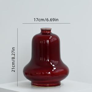 TEMU 징더젠 세라믹 화병 - 핸드메이드 빈티지 스타일 라운드 장식용 화병, 고급스러운 레드 마감, 거실·다이닝룸·사무실 꽃꽂이 센터피스 - 전기 불필요, 현대적 전통 혼합 디자인, 예술적인 공예품