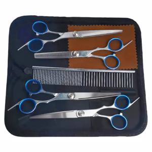 TEMU 7pcs/세트 전문 애완동물 그루밍 가위 세트, 스테인리스 강아지와 고양이 털 얇게하는 가위, 아래로 굽은 가위, 직선형, 위로 굽은 가위 및 빗 포함