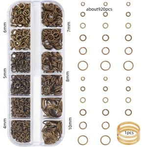 TEMU 921/1681개 1박스 오픈 점프 링 커넥터 4mm 5mm 6mm 7mm 8mm 10mm 귀걸이 팔찌 목걸이 DIY 공예용 골드 골든 앤틱 브론즈 블랙 레드 화이트 믹스