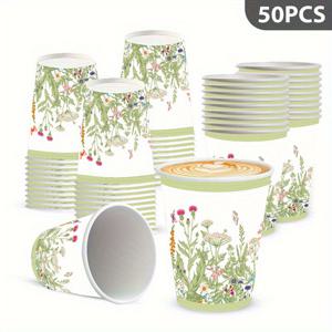 TEMU 30/50개 식물과 꽃 테마 일회용 컵 세트, 무코팅 종이컵, 생일 파티, 결혼식, 크리스마스, 캠핑, 피크닉, 정원 바베큐 파티 용품, 휴가 파티 장식 소품