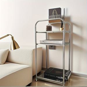 TEMU 3단 스테인레스 스틸 플로팅 선반, 금속 프레임이 있는 다목적 스토리지 정리함, 거실, 침실, 커피 테이블, 소파 사이드 캐비닛 및 침대 옆 아이템용, 쉽게 조립할 수 있는 다용도 스토리지 정리함, 다용도 선반, 침실 정리함, 세련된 금속 마감, 랙