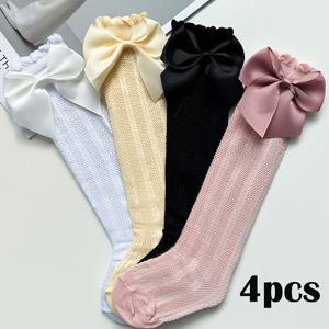 TEMU 여아용 미드튜브 양말 4켤레, 귀여운 공주님 얇은 양말, 통기성 좋은 여아 양말, 여아용 양말, 여아 양말