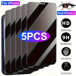TEMU 아이폰 11/12/13/14/15/16/17 프로 맥스, 14/15/16 플러스, 16e, 17 에어, 13, 12 미니용 5개입 풀커버 안티스파이 강화유리 보호필름 - 고경도 프라이버시 보호 필름, 아이폰 11, 12, 13, 14, 15, 16, 17 프로 맥스, 13, 12 미니 호환