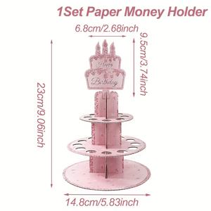 TEMU 1세트, 생일 축하용 종이돈 보관함, 로즈 골든 컨피티 2단 돈 받침대, 1세 생일 파티 용품, 생일 파티 장식, 파티 용품, 행사 선물, 생일 파티 돈 받침대