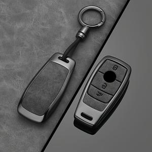 TEMU 알로이 자동차 키 포브 케이스용 - 키리스 엔트리 버튼이 있는 내구성 있는 주석 합금 쉘, A, C, E, S, G, GLC, CLE, CLA, GLB, GLS, W177, W205, W213, W222, X167 AMG 모델용 스타일리시한 블랙 & 그레이 디자인, 키리스 엔트리 포브 | 세련된 키 포브 | 내구성 있는 합금