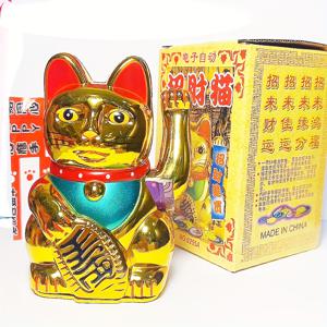 TEMU 1pc 대형 골든 매니키 네코 스타트 - 행운의 고양이, 들어 올린 발, 빨간 목줄 및 벨, 배터리 작동 (AA 포함되지 않음) - 가정, 사무실 책상 장식, 크리스마스 선물, 고양이 장식에 이상적