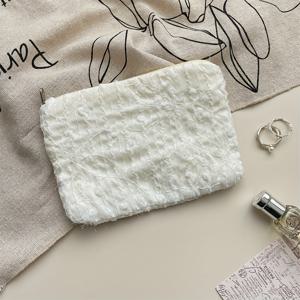 TEMU 1pc 우아한 화이트 쉬폰 꽃무늬 동전 지갑 및 메이크업 정리함 - 지퍼 클로저가 있는 컴팩트 키 백, 립스틱, 화장품 및 작은 필수품에 적합, 여성용 액세서리, 화장품 보관|꽃무늬 가방|지퍼 클로저, 지갑 보관 정리함|립스틱