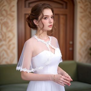 TEMU 여성용 웨딩 브라이덜 케이플렛 쇼울 - 우아한 정장식 결혼식 액세서리, 신부 및 들러리용 가벼운 비신축 베일 같은 랩 - wspj01, 신부를 위한 웨딩 베일, 프롬 액세서리, 시스루 커버업, 섬세한 공예