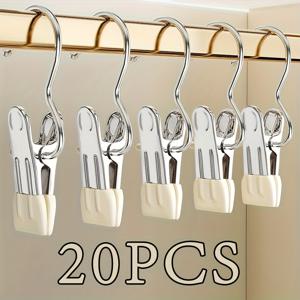TEMU 20개 스테인리스 스틸 후크와 금속 클립 - 녹 방지, 미끄럼 방지, 스카프, 바지, 수건, 양말 등을 걸기 위한 다용도 트리플 훅, 2가지 색상 선택 가능, 빨래집게