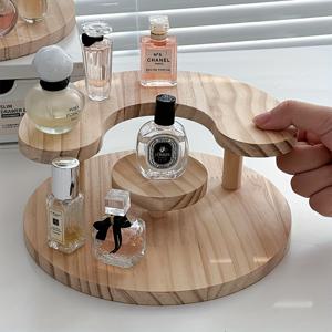 TEMU 거울이 있는 3단 나무 향수 디스플레이 스탠드 - 클래식 스타일, 전원 필요 없음, 27인치 높이, 3.2 Cu Ft 저장 공간, 가정 장식 및 향수 정리, 세련된 디자인, 자연스러운 마감