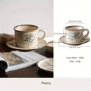 TEMU 도자기 커피컵과 접시 세트, 레트로 플로럴 영국 스타일 티컵, 고품질 녹차 또는 말차용, 가정, 식당, 파티, 거실, 사무실 또는 차방 사용에 이상적