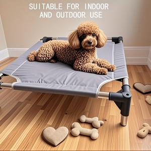 TEMU 가벼운 휴대용 분리형 강력 금속 프레임 펫 캠핑 침대 - 실내/야외용 그레이 텍스타일린 메쉬 폴리에스터 충전재, 쉬운 조립, 중소형/소형견용, 세련된 디자인, 내구성 있는 소재, 작은 개 종