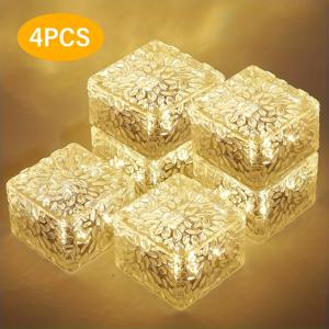 TEMU 4개 세트 야외 태양광 아이스 브릭 조명, 정원용 태양광 장식등, 패션 LED 스마트 조명 컨트롤, 파티오·보도·통로용 태양광 조명