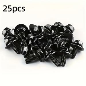 TEMU 10/25개 자동차 바디 M6 볼트 및 너트 - 1.0 x 16mm, 10mm 헥스, 17mm 워셔, 안전한 차량 조립을 위한 내구성 있는 블랙 메탈, 필수 자동차 수리 부품, 뱅퍼 및 프렌더용 튼튼한 금속 스크루