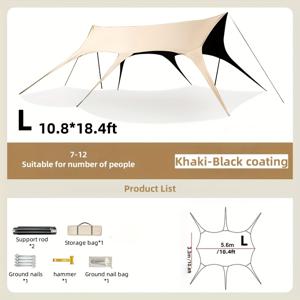 TEMU 카키 블랙 코팅 휴대용 설치가 쉬운 꼬리 모양 야외 캠핑 천막, 바람 방지 로프 필요 없음, 빠른 설치, 공원, 숲, 야외 여행 캠핑에 적합