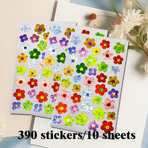 TEMU 390개 스티커/10장, 0.78인치/0.59인치, 범용 라벨, 레이저 컷 홀로그래픽 반사 미니 꽃 스티커, 접착식, 방수, 스캡북, 물병, 노트북 케이스, 휴대폰 커버 및 공예품에 적합