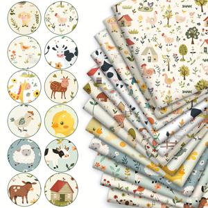 TEMU 12개 귀여운 농장 동물, 선샤인 , 12 총 디자인 스타일 8번째 패브릭 번들, 폴리에스터 패치워크, 패치워크에 적합, DIY 공예 프로젝트, DIY 지갑 만들기, 선물 만들기, DIY 인형 옷, 가방 만들기, 베개 만들기, 120g/m², 9.45*19.7인치