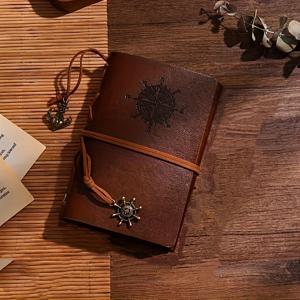 TEMU 가죽 다이어리 - 해적 테마 해양 나침반 디자인 하드커버 필기 다이어리, 메탈 걸쇠 및 스파이럴 링 바인딩, 무광 마감 - 특별한 선물 아이디어!