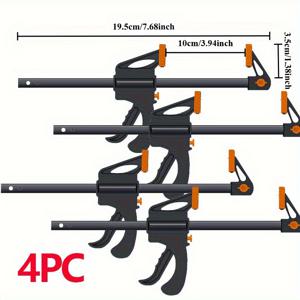 TEMU 4pcs 목공용 퀵 클램프 세트 - 원핸드 조작, 4인치 미니 래칫 바이스 (듀얼 오렌지 트리거 핸들), 금속 구조, 공예 및 목공 도구에 적합