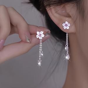 TEMU 1쌍 여성 패션 귀걸이 우아한 클래식 벚꽃 태슬 925 실버 도금 귀걸이 생일 결혼 시즌 발렌타인데이 봄/여름 신상 컬렉션 선물 추천