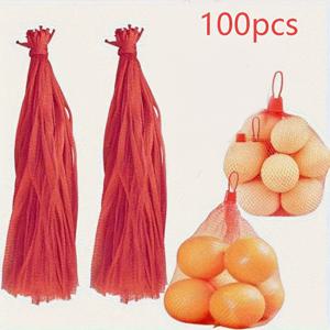 TEMU 100개입 20인치 재사용 가능한 메쉬 나일론 가방 - 빨간색, 내구성 폴리에스터 과일·채소·해산물·양파 보관용 통기성 저장 솔루션, 주방 및 식료품용 재사용 가능 제품 가방 | 드로스트링 잠금 장치 | 튼튼한 메쉬 소재