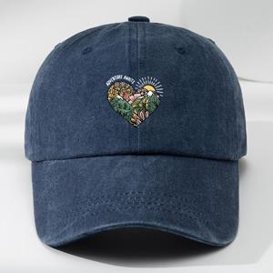 TEMU 남성 빈티지 하트 산 모양 프린트 야구 모자 - 조절 가능한 스냅백, 블랙 아웃도어 캐주얼 스포츠 모자, 하트 & 산 디자인, 기계 세탁 가능, 조절 가능한 야구 모자, 캐주얼 웨어 모자, 내구성 있는 헤드기어|남자모자|스냅백