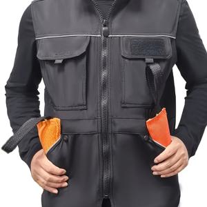 TEMU 남성용 프로페셔널 강아지 훈련 조끼 - 튼튼한 통기성 6포켓 메쉬 안감, 슬리브리스 슬림핏 지퍼 포장 & 우산 밑단, 봄/가을 순응 훈련 및 캐주얼 착용용 세탁 가능 폴리에스터, 내구성 있는 트레이너 의류