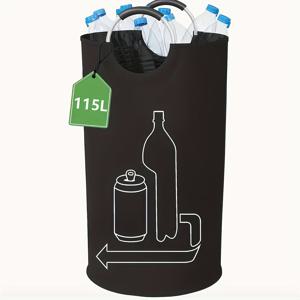 TEMU 115L 대형 접이식 재사용 가능한 EVA 후크 포함 보관 바구니 - 빨래, 옷 및 홈 정리용 내구성 다기능 원통형 컨테이너, 블랙