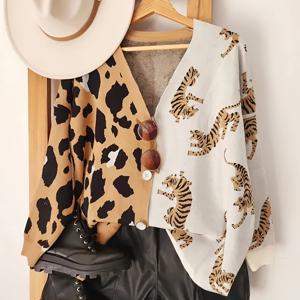 TEMU 여성용 우아한 & 호랑이 프린트 V넥 가디건 - 시크한 프린지 디테일이 있는 버튼업 스웨터, 가을/겨울에 완벽, 스타일리시 레이어링 피스, 겨울 가디건 | 버튼업 탑 | 프린지 디테일링