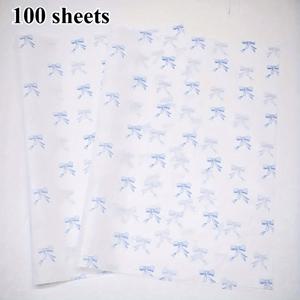 TEMU 30/100장 블루 리본 패턴 티슈 페이퍼 - 20x14인치 장식용 왁스/폴리머 코팅, 선물 포장 및 깨지기 쉬운 물품 보호, 흡습성 - 크리스마스 파티 , 휴일 장식, 로맨틱 테마, 고급 포장재, 내구성 있는 코팅, 이벤트 용품, 세련된 포장