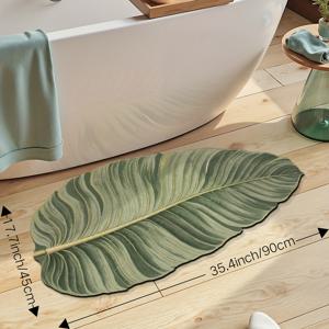 TEMU 1개 다잉 노르딕 스타일 미끄럼 방지 흡수 욕실 매트 - 그린 리프 프린트, 기계 제작 폴리에스터, 고무 백킹, 손세탁 전용, 욕실용 타원형, 화장실, 홈 데코 - 여름 & 가을 장식, 욕실 매트, 잎 러그, 규조토 욕실 매트, 욕실 발 매트, 샤워 세트 그린, 욕실 , 욕실 액세서리, 욕실 카펫