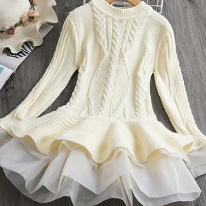 TEMU 부드럽고 포근한 니트 드레스 - 겨울 & 봄/가을 긴팔 A라인 스웨터 드레스, 탄력 있는 허리 디자인, 단색 (핑크/블루/옐로우/그린/레드) - 손세탁 가능, 플레이데이트용 - 벨트 필요 없음|가을원피스