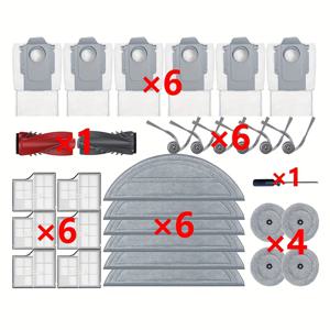 TEMU Roborock Saros 10/S9 MaxV Ultra 진공 청소기 액세서리와 호환 가능: 1개의 듀얼 브러시, 6개의 사이드 브러시, 6개의 필터, 6개의 먼지 가방, 6개의 걸레 패드, 4개의 사이드 걸레, 1개의 스크루 드라이버