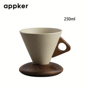 TEMU APPKER 1pc 두꺼운 세라믹 수제 커피 컵, 큰 물뿌리개, 유니폼 모양, 나무 손잡이와 실목 코스터가 있는 고급 가정 사무실 카페 사용에 적합, 선물로 적합합니다.