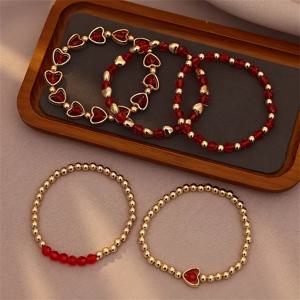 TEMU 여성용 핸드메이드 비즈 팔찌 참 체인 5개 세트 - 코팅된 멀티컬러 비즈, 우아한 리조트 스타일, 데일리웨어 & 휴가용, 생일, 발렌타인데이 선물 추천 - 5개 세트