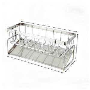 TEMU 304 스테인리스 스틸 주방 싱크대 수납 랙 (배수 기능 포함) - 스펀지, 행주, 비누 용기 및 청소 용품을 위한 다단 정리함, 현대적인 주방을 위한 컴팩트 디자인, 주방 싱크대 필수품