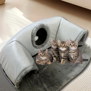 TEMU 4계절용 범용 고양이 터널 & 침대 - 탈착식 세탁 가능한 고양이 둥지, 플러시 내부, 미끄럼 방지 받침대, 포근한 메모리폼 쿠션, 부드러운 플러시 - 사계절 실내/외 고양이, 강아지 터널 침대 (소형견 & 아기 고양이용)