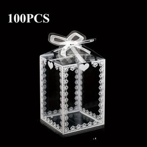 TEMU 100개 투명 나비 선물 상자, 백색 레이스 트림 및 리본 액센트 - 결혼식, 생일, 기업 행사용 내구성 있는 PVC 파티 선물 용기 - 손님, 선물, 행사 선물 용기, 결혼식 파티 용품, 장식 리본 디자인, 고품질 프린트를 위한 우아한 촛불, 인형, 사진 디스플레이 홀더