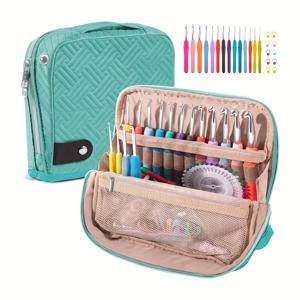 TEMU 스탠딩 크로셰 훅 케이스 - 다용도 수납 공간이 있는 내구성 있는 패브릭 정리함 (크로셰 훅, 바늘 및 액세서리용) - 휴대용 보관 박스, 크래프트러 및 공예가 선물용 ( 핑크, 퍼플, 그린, 블랙), 크로셰 액세서리, 견고한 구조, 공예 애호가를 위한 크래프트 용품 홀더